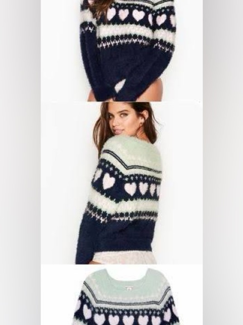 Victoria's Secret Navy, Light Pink & Cream Heart Fair Isle Sweater - Picture 2 of 6